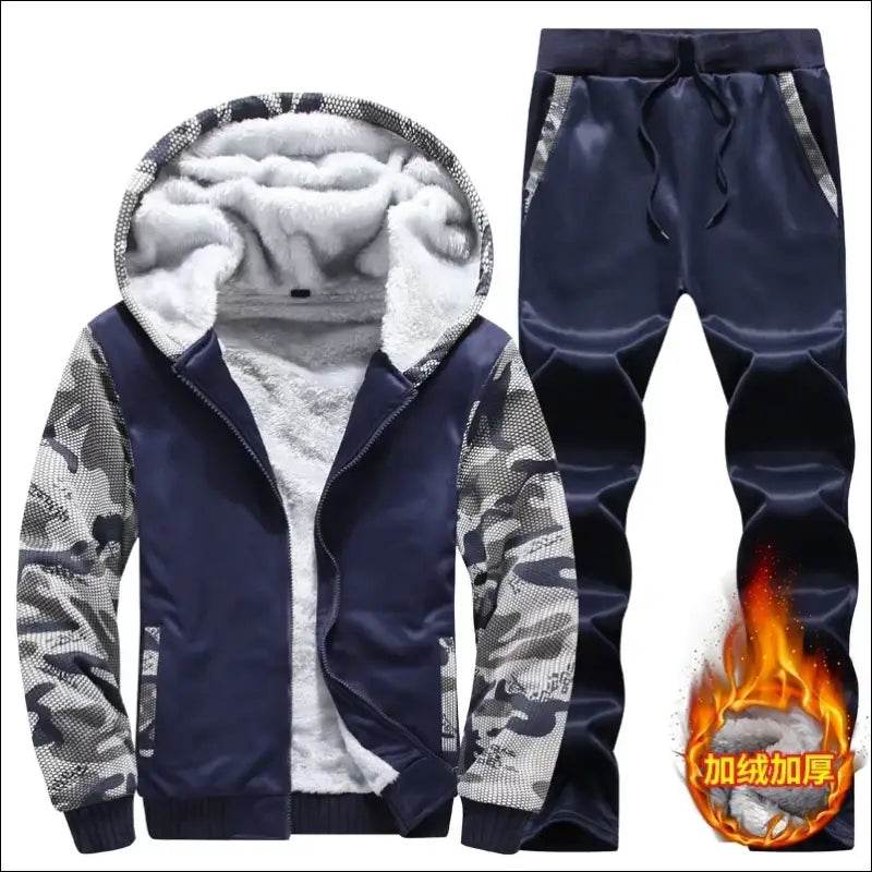 UETEEY Winter Tracksuit Men Sets Fleece Thicken Warm Cardigan Hoodies Pants Man Sport Running Hooded Jacket Male