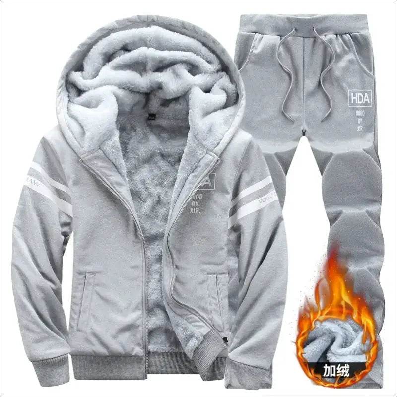 UETEEY Winter Tracksuit Men Sets Fleece Thicken Warm Cardigan Hoodies Pants Man Sport Running Hooded Jacket Male