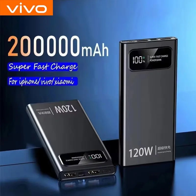 VIVO 200000mAh Power Bank 120W Fast Charging Portable Mobile Power Large Capacity Digital Display External Battery for Universal White 200000mAh VIVO 200000mAh Power Bank 120W Fast Charging Portable Mobile Power Large Capacity Digital Display External Battery for Universal - shop_name