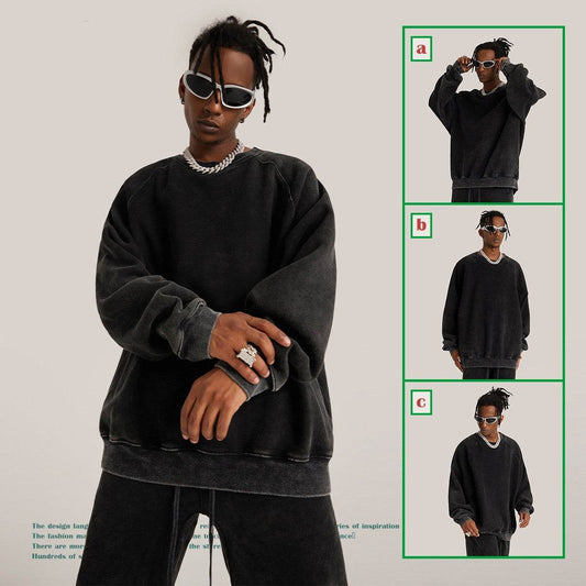 Washed Crew-neck Fleece Padded Hoodie - Update Avenue 