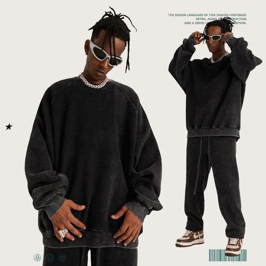 Washed Crew-neck Fleece Padded Hoodie - Update Avenue 