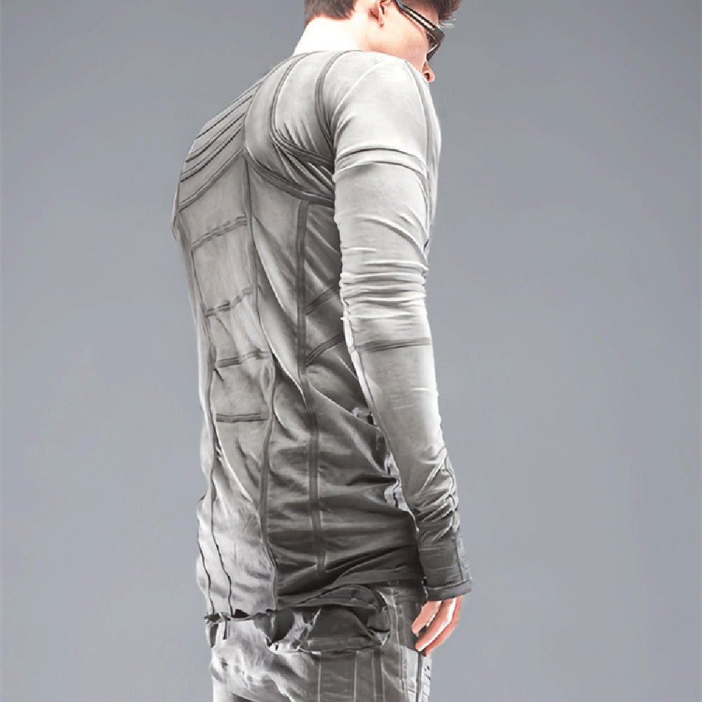 Waste Soil Geometric Layering Deconstruction Asymmetric Dirty Dyed Tie - dyed Slim - fit Cotton Long - sleeved T-shirt Gray Waste Soil Geometric Layering Deconstruction Asymmetric Dirty Dyed Tie - dyed Slim - fit Cotton Long - sleeved T-shirt - shop_name