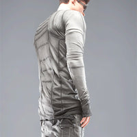 Waste Soil Geometric Layering Deconstruction Asymmetric Dirty Dyed Tie - dyed Slim - fit Cotton Long - sleeved T-shirt Gray Waste Soil Geometric Layering Deconstruction Asymmetric Dirty Dyed Tie - dyed Slim - fit Cotton Long - sleeved T-shirt - shop_name