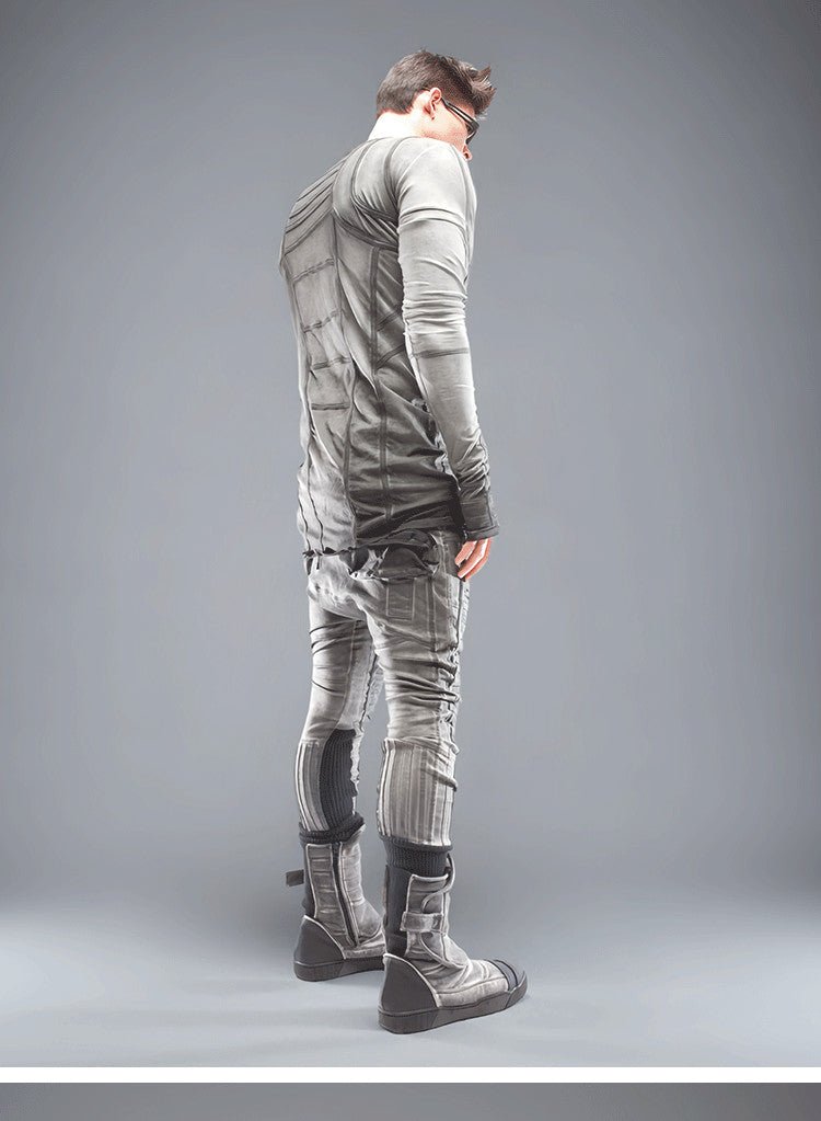 Waste Soil Geometric Layering Deconstruction Asymmetric Dirty Dyed Tie - dyed Slim - fit Cotton Long - sleeved T-shirt Gray Waste Soil Geometric Layering Deconstruction Asymmetric Dirty Dyed Tie - dyed Slim - fit Cotton Long - sleeved T-shirt - shop_name