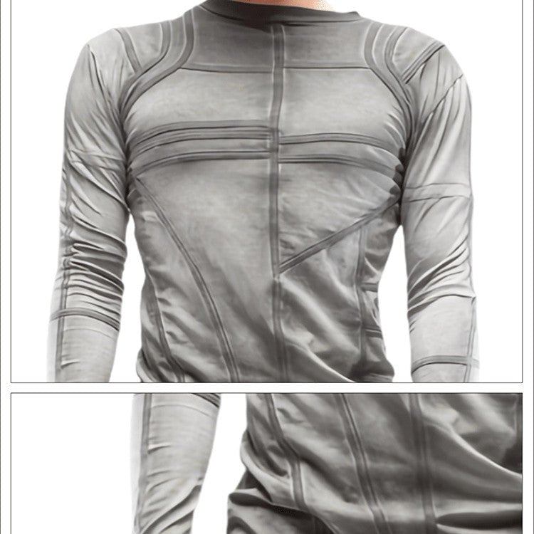 Waste Soil Geometric Layering Deconstruction Asymmetric Dirty Dyed Tie - dyed Slim - fit Cotton Long - sleeved T-shirt Gray Waste Soil Geometric Layering Deconstruction Asymmetric Dirty Dyed Tie - dyed Slim - fit Cotton Long - sleeved T-shirt - shop_name