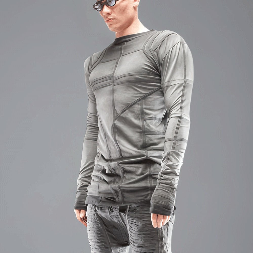 Waste Soil Geometric Layering Deconstruction Asymmetric Dirty Dyed Tie - dyed Slim - fit Cotton Long - sleeved T-shirt Gray Waste Soil Geometric Layering Deconstruction Asymmetric Dirty Dyed Tie - dyed Slim - fit Cotton Long - sleeved T-shirt - shop_name