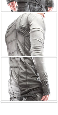 Waste Soil Geometric Layering Deconstruction Asymmetric Dirty Dyed Tie - dyed Slim - fit Cotton Long - sleeved T-shirt Gray Waste Soil Geometric Layering Deconstruction Asymmetric Dirty Dyed Tie - dyed Slim - fit Cotton Long - sleeved T-shirt - shop_name