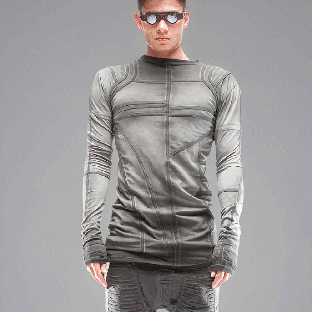 Waste Soil Geometric Layering Deconstruction Asymmetric Dirty Dyed Tie - dyed Slim - fit Cotton Long - sleeved T-shirt Gray Waste Soil Geometric Layering Deconstruction Asymmetric Dirty Dyed Tie - dyed Slim - fit Cotton Long - sleeved T-shirt - shop_name