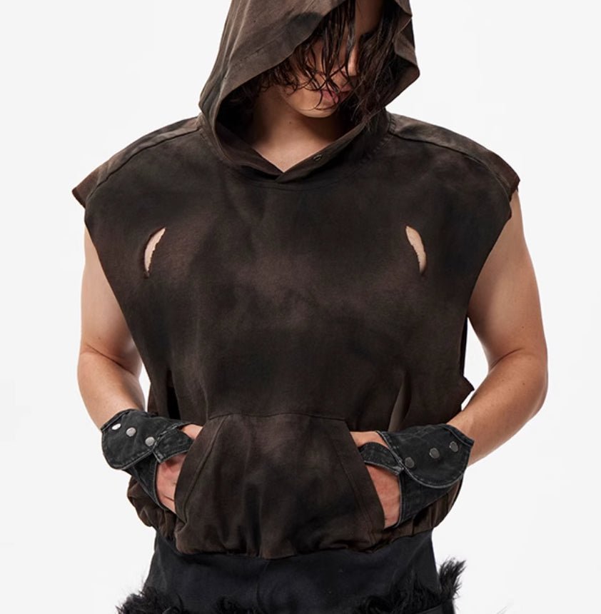 Waste Soil Wind Short Hood Vest Khaki Waste Soil Wind Short Hood Vest - shop_name