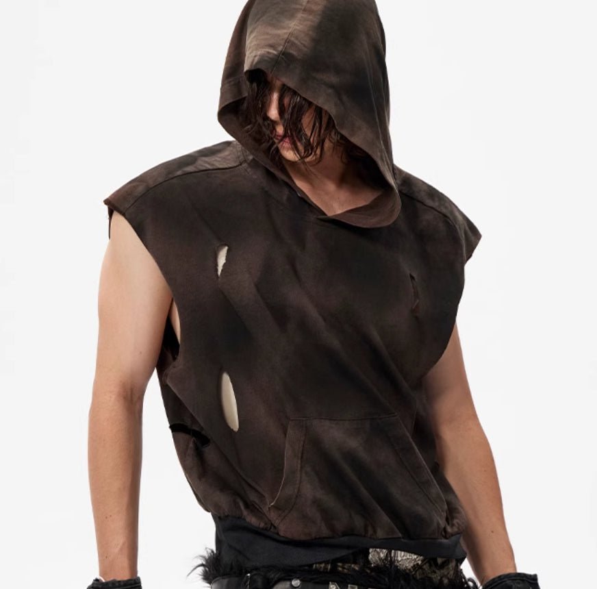 Waste Soil Wind Short Hood Vest Khaki Waste Soil Wind Short Hood Vest - shop_name