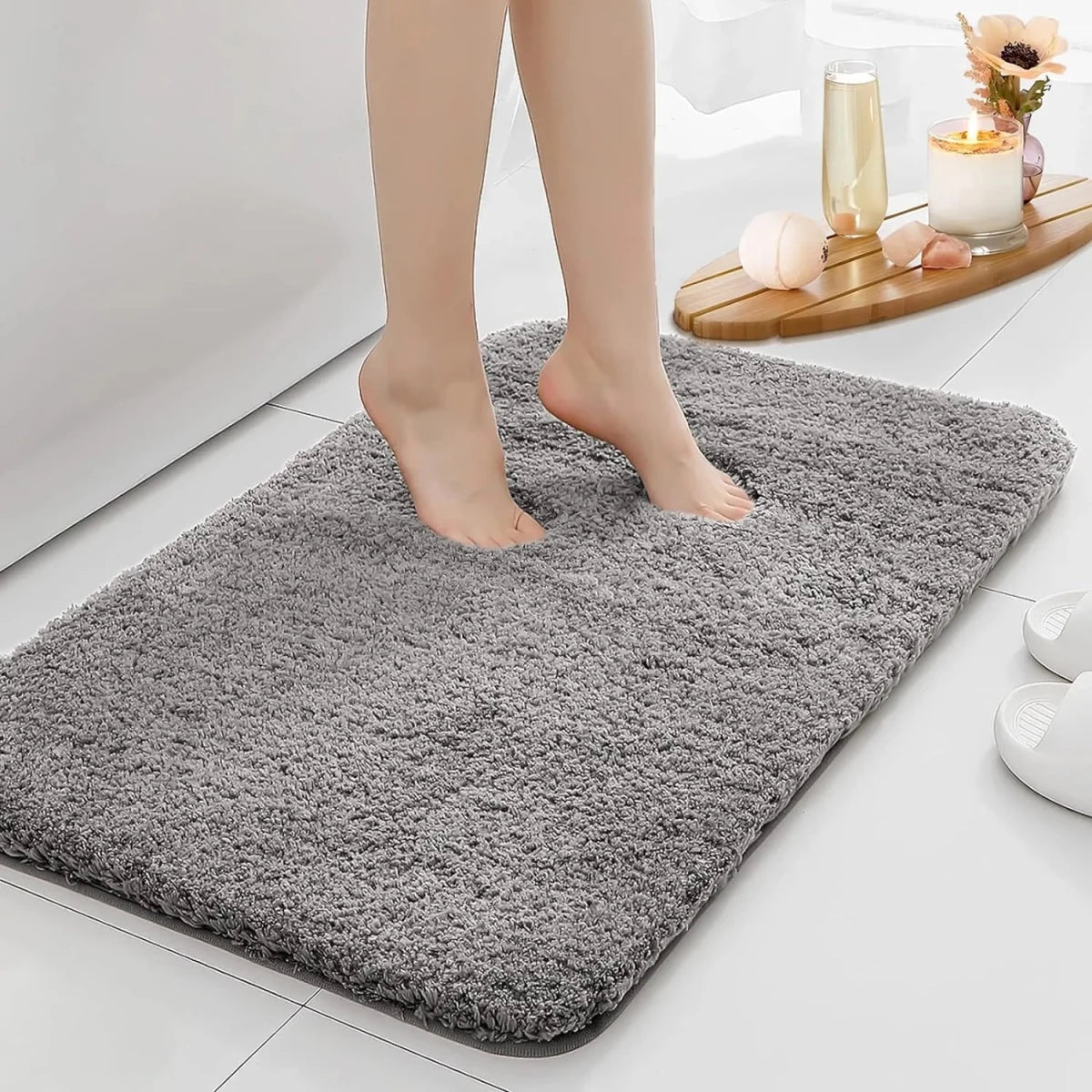 Water absorbtion anti slip bathroom mat thickened bathroom carpet long hair carpet machine washable durable toilet mat Grey Water absorbtion anti slip bathroom mat thickened bathroom carpet long hair carpet machine washable durable toilet mat - shop_name