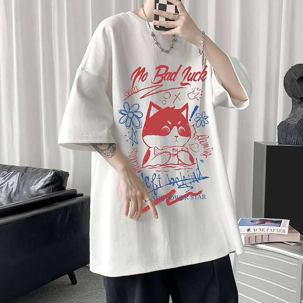 White Half Sleeve Cute Cat T-shirt Top Black White Half Sleeve Cute Cat T-shirt Top - shop_name