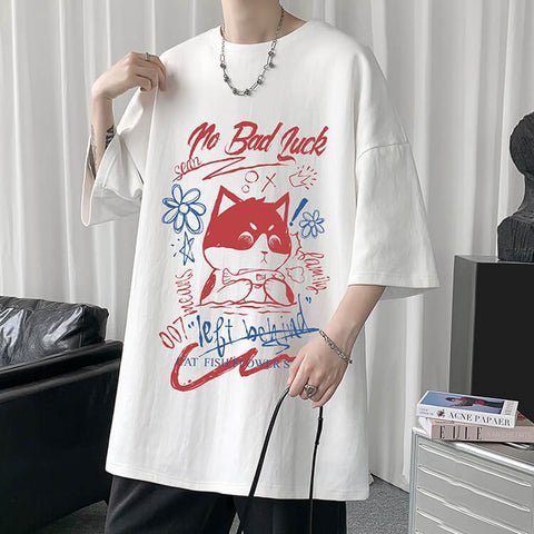 White Half Sleeve Cute Cat T-shirt Top Black White Half Sleeve Cute Cat T-shirt Top - shop_name