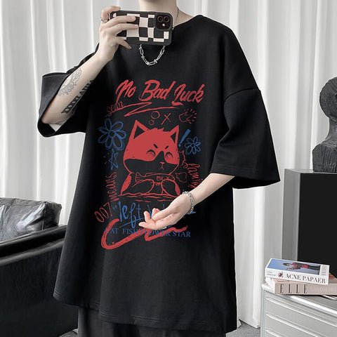 White Half Sleeve Cute Cat T-shirt Top Black White Half Sleeve Cute Cat T-shirt Top - shop_name