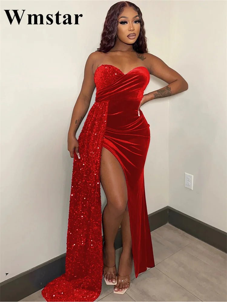 Wmstar Sexy Patchwork Dress Swing Wrap Breast Split Off Shoulder Maxi Vestidos Ruched Sleeveless Nightclub Party Women Dresses Red Wmstar Sexy Patchwork Dress Swing Wrap Breast Split Off Shoulder Maxi Vestidos Ruched Sleeveless Nightclub Party Women Dresses - shop_name