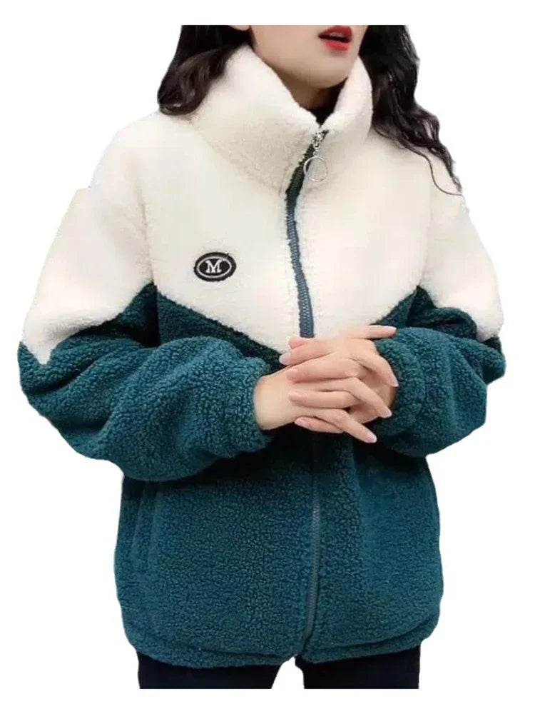 Women Jacket Colored Thickened Lamb Fleece Long Sleeve Mid Length Overcoat Warm Topcoat Quilted Top Autumn Winter Overgarmen - Update Avenue 