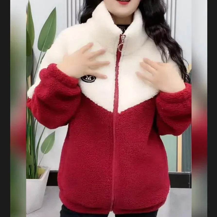 Women Jacket Colored Thickened Lamb Fleece Long Sleeve Mid Length Overcoat Warm Topcoat Quilted Top Autumn Winter Overgarmen - Update Avenue 