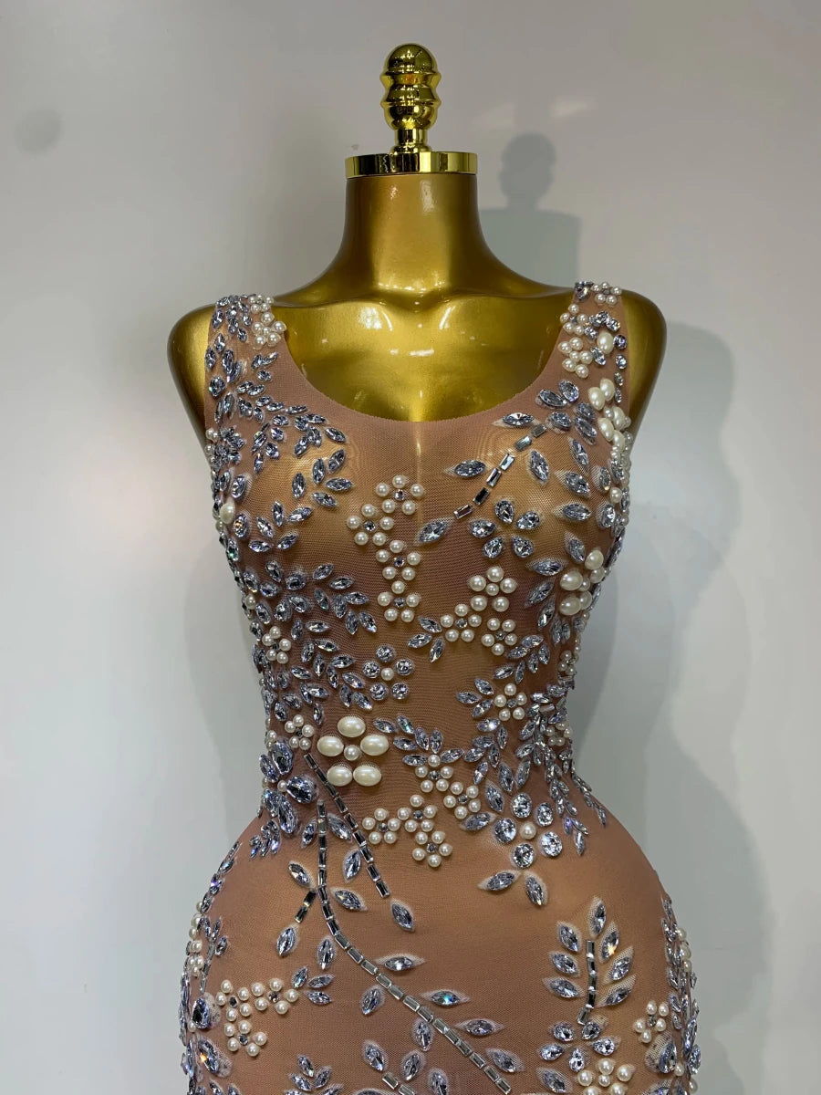 Women Lxury Diamonds Mesh See Through Long Dress Celebrity Elegant Evening Party Fancy Club Dress Singer Performance Costume Khaki Women Lxury Diamonds Mesh See Through Long Dress Celebrity Elegant Evening Party Fancy Club Dress Singer Performance Costume - shop_name