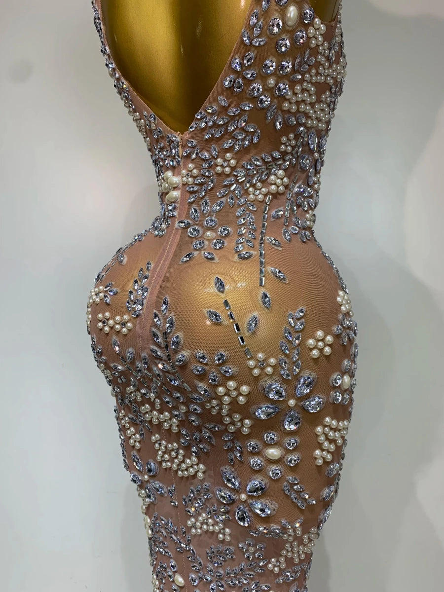 Women Lxury Diamonds Mesh See Through Long Dress Celebrity Elegant Evening Party Fancy Club Dress Singer Performance Costume Khaki Women Lxury Diamonds Mesh See Through Long Dress Celebrity Elegant Evening Party Fancy Club Dress Singer Performance Costume - shop_name