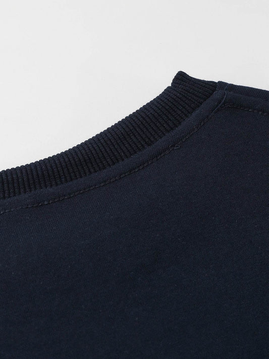 Women's Navy Blue Oversized Long Sleeve Sweatshirt - Loose Fit, Round Neck, Solid Color Pullover for Fall/Winter, Casual Casual Attire, Classic Sweater for Ladies - Update Avenue 
