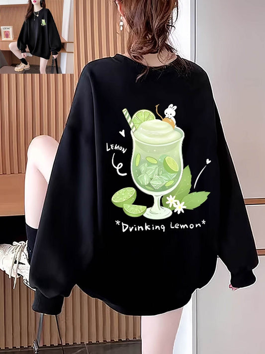 Women'S Oversized Crew Neck Sweatshirt, Cotton Blend Knit Fabric, Geometric Pattern, Long Sleeve Pullover for Fall/Winter - Update Avenue 