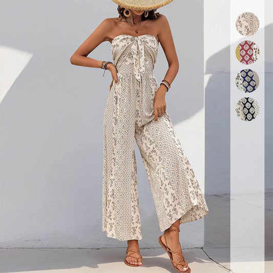 Women's Sleeveless Tube Top Printed Jumpsuit - Update Avenue 