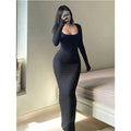 Women's Solid Long Sleeve Bodycon Dress, Chic Basic Minimalist Causual Fashion Scoop Neck Long Dress, Womenswear black Women's Solid Long Sleeve Bodycon Dress, Chic Basic Minimalist Causual Fashion Scoop Neck Long Dress, Womenswear - shop_name