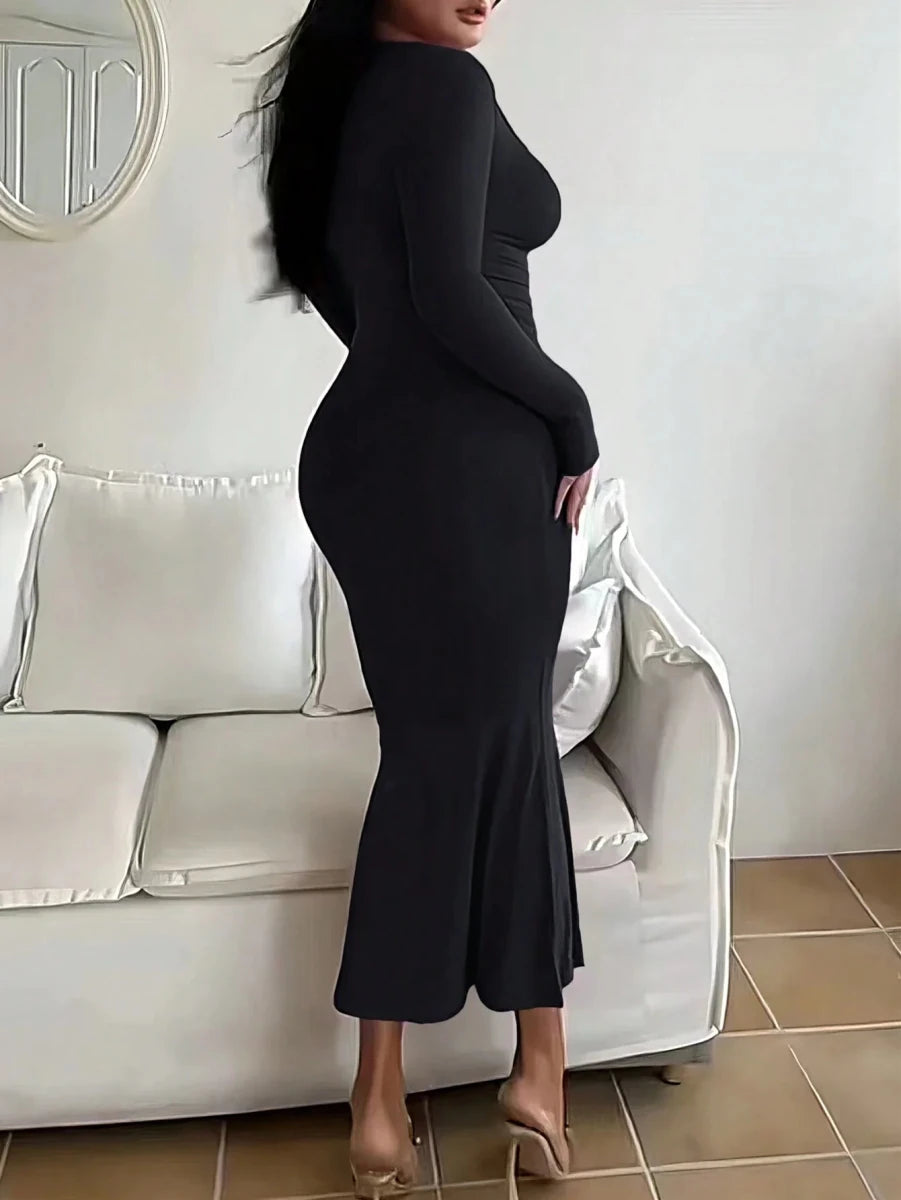 Women's Solid Long Sleeve Bodycon Dress, Chic Basic Minimalist Causual Fashion Scoop Neck Long Dress, Womenswear black Women's Solid Long Sleeve Bodycon Dress, Chic Basic Minimalist Causual Fashion Scoop Neck Long Dress, Womenswear - shop_name