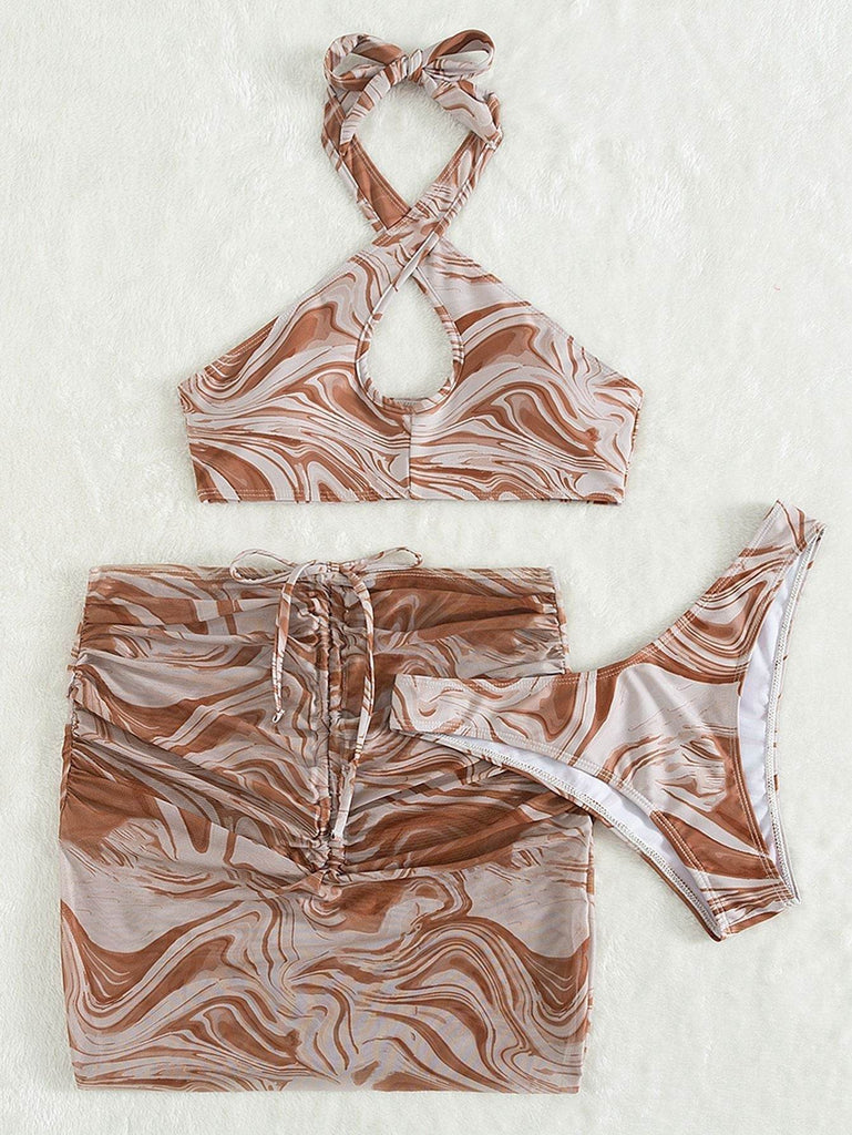 Women's Three-piece Smudge Bikini Lace-up Set - Update Avenue 
