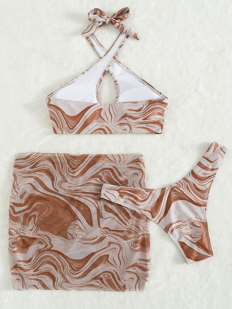 Women's Three-piece Smudge Bikini Lace-up Set - Update Avenue 
