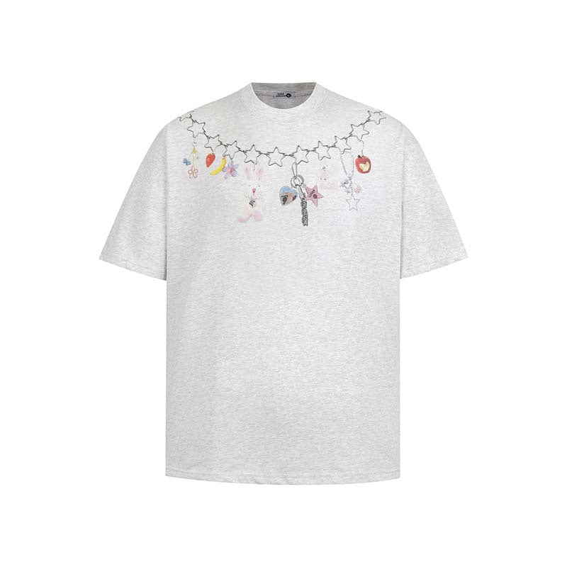 XINGX Necklace Decorative Printed Short - sleeved T-shirt Loose Casual Couple's Tops Black XINGX Necklace Decorative Printed Short - sleeved T-shirt Loose Casual Couple's Tops - shop_name