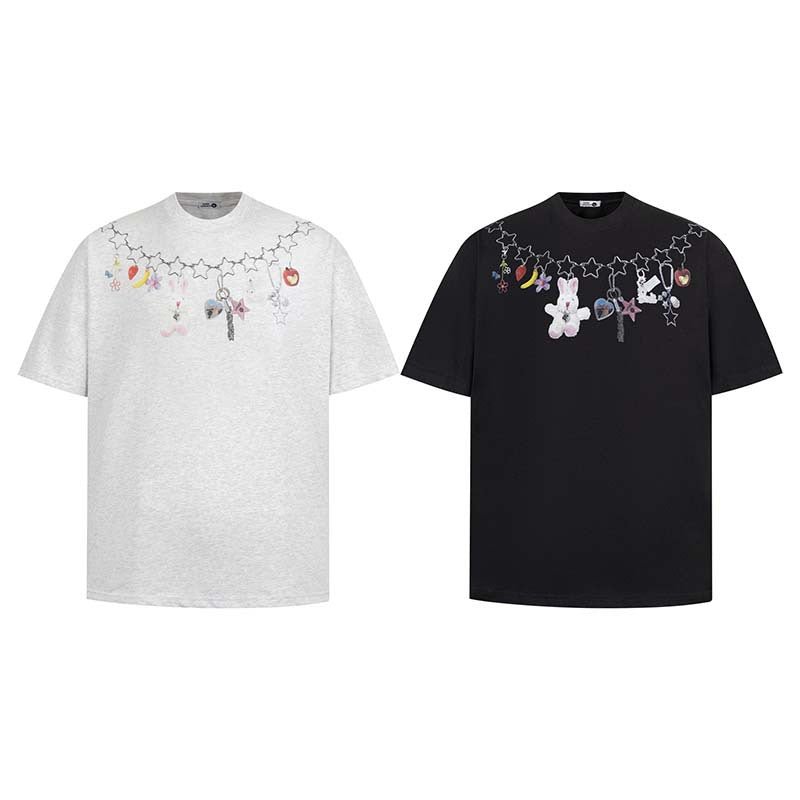 XINGX Necklace Decorative Printed Short - sleeved T-shirt Loose Casual Couple's Tops Black XINGX Necklace Decorative Printed Short - sleeved T-shirt Loose Casual Couple's Tops - shop_name