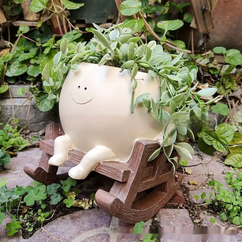 Lady's Rocking Chair Succulent Flower Pot Office Study Decoration