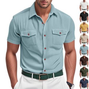 Loose Heavy Lapel Corduroy Workwear Short Sleeve Shirt