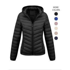 Women's Solid-Color Zippered Hooded Winter Coat Jacket Casual