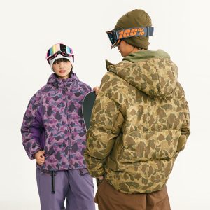 Winter Camouflage White Duck Down Three-proof Warm Coat For Women