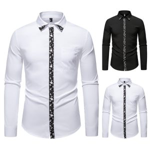 Men's Color Block Design Casual Long Sleeve Solid Color Shirt