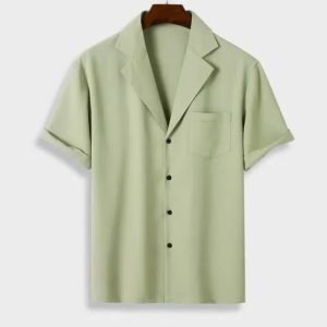 Men's Short-sleeved Striped Lapel Fashion Printed Shirt