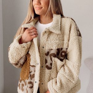 Leopard Print Patchwork Snap Button Jacket