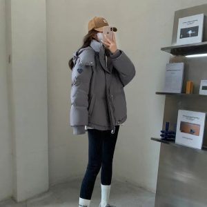 Gray With Heart Short Down Jacket Plus Size Women's Bread Coat