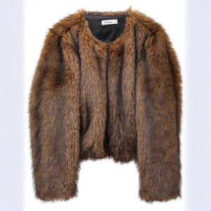 Coat Women's Faux Fur Long Sleeve Front Cardigan Short With Pockets