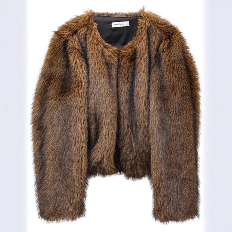 Coat Women's Faux Fur Long Sleeve Front Cardigan Short With Pockets