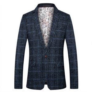 Fashion Casual Single Plaid Men's Suit Jacket