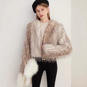 Short Autumn And Winter Women's Jacquard Plush Jacket Peacock Fur Fur