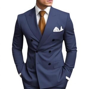 Mens Tailored Two-Piece Formal Suit With Double-Breasted Jacket