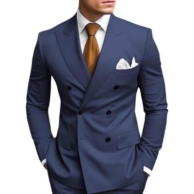 Mens Tailored Two-Piece Formal Suit With Double-Breasted Jacket