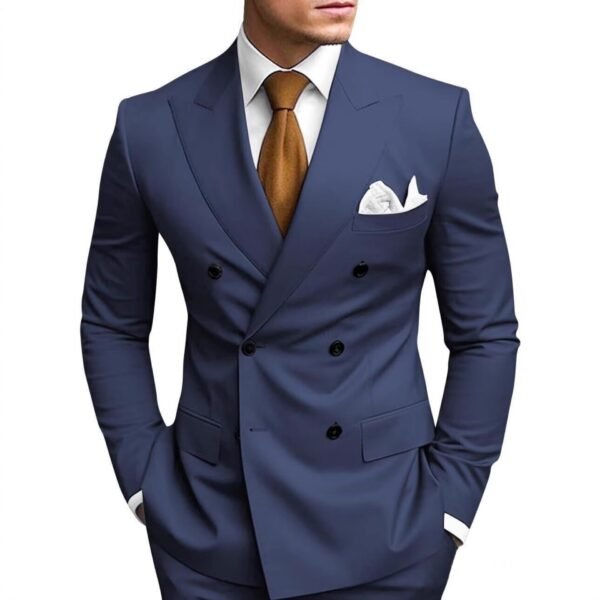 Mens Tailored Two-Piece Formal Suit With Double-Breasted Jacket