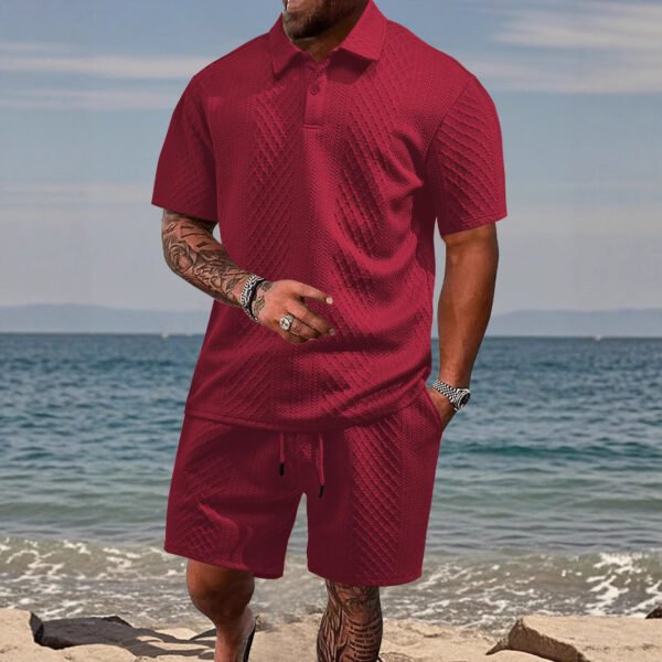 Men's Jacquard Polo Thin Collar Plaid Short-Sleeve Set