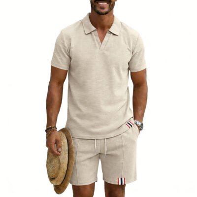 Men's Simple Casual Short-Sleeve Top And Shorts Set