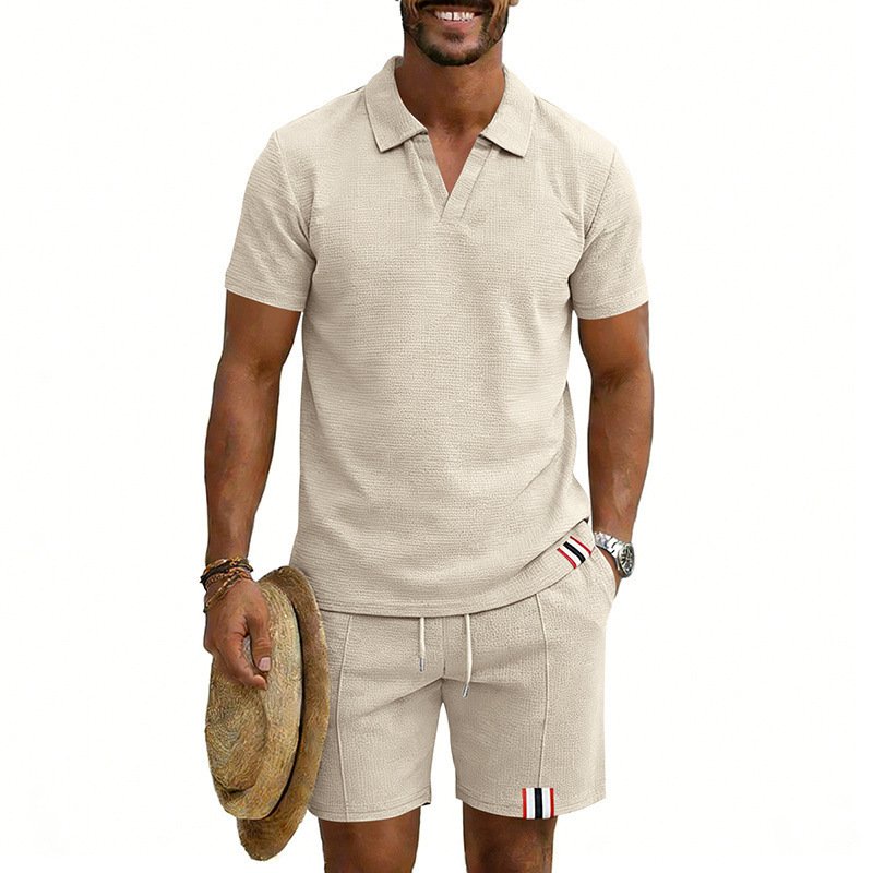 Men's Simple Casual Short-Sleeve Top And Shorts Set